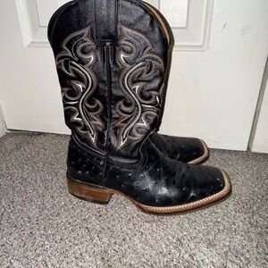 Carreta Black and Brown Ostrich print Cowboy Boots